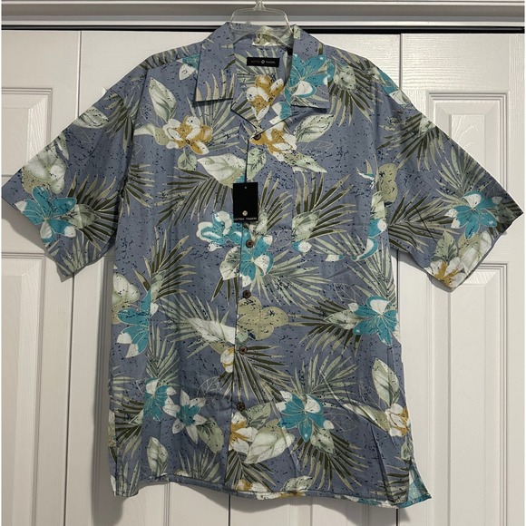 Cotton Traders Other - Cotton Traders Mens Large Blue Tropical Floral Palm Cotton Hawaiian Shirt NWT